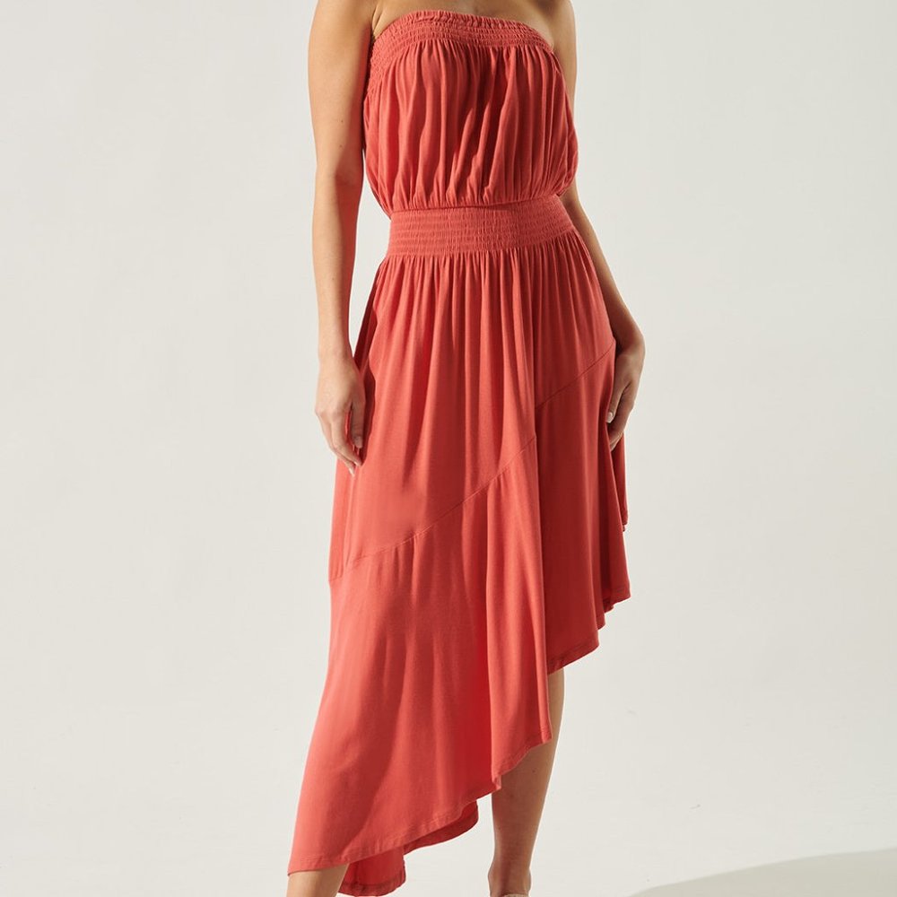 Sugarlips asymmetric strapless Tube dress Elastic waist Midi Length XS M